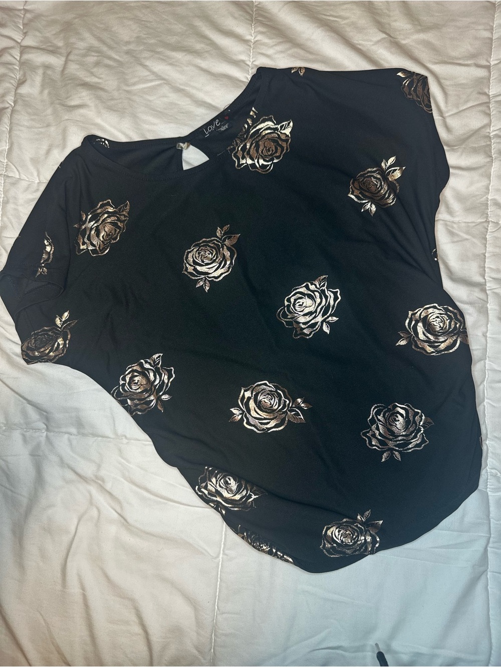 Love Black Rose Print Women’s Top